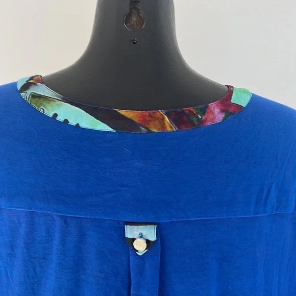 Indus colorful bright slightly sheer long sleeve Art Deco shirt tunic size M - Picture 7 of 10